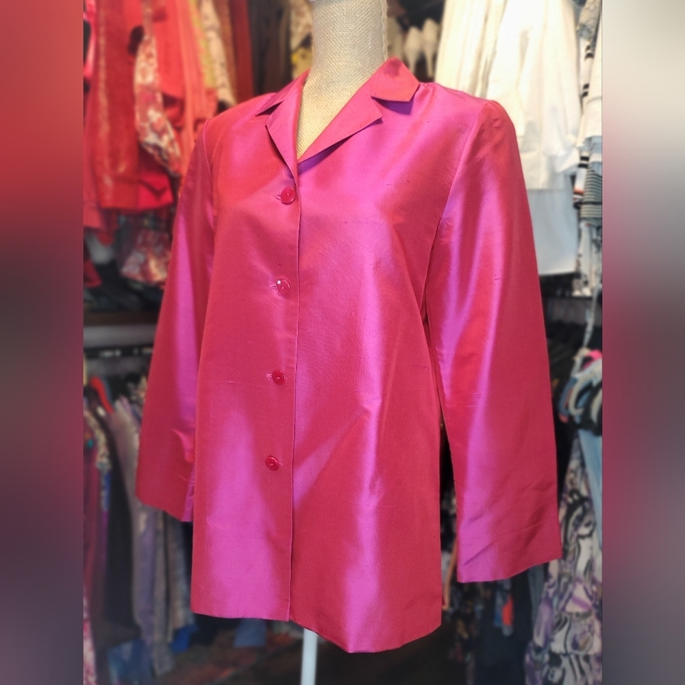 Rafaella Gorgeous Silk Metallic Magenta Pink Blazer US sz 8
